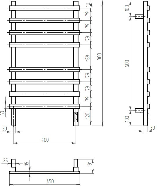 Полотенцесушитель электрический Двин N plaza neo 80/40 чёрный матовый