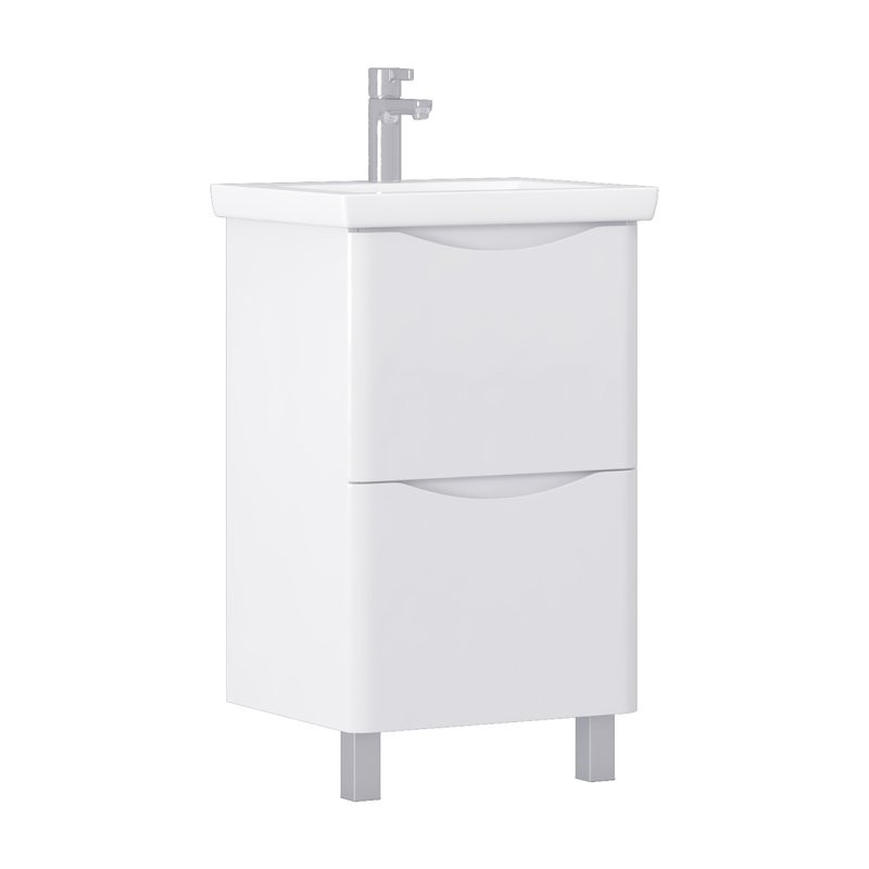 Тумба с раковиной Vigo Glem 50 напольная, 2 ящика, глянцевая белая