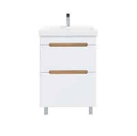 Тумба с раковиной SanStar Diva 50 напольная, матовая белая, дуб вотан, раковина Moduo 50