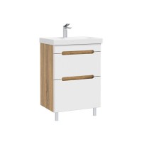 Тумба с раковиной SanStar Diva 50 напольная, матовая белая, дуб вотан, раковина Moduo 50