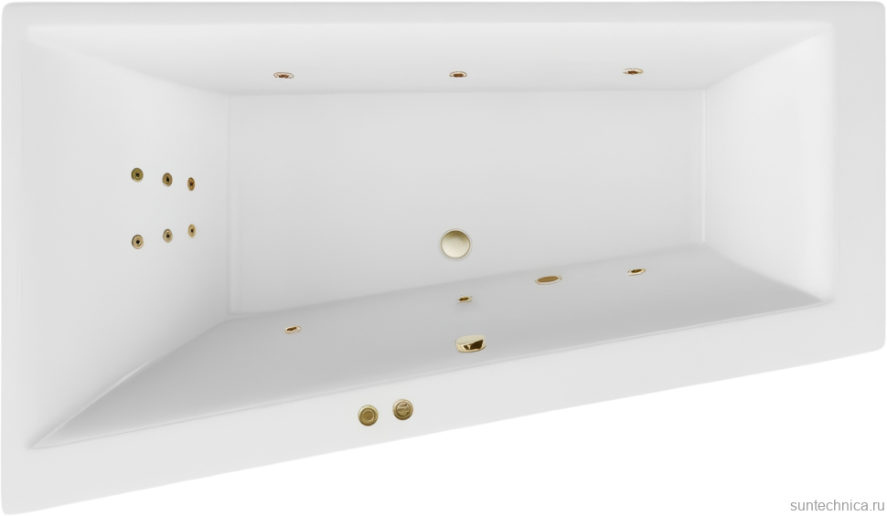 Акриловая ванна Excellent Sfera Slim Line L 170x100 см, угловая, левая, встраиваемая, с гидромассажем, белая, асимметричная, с каркасом, со сливом-переливом, фурнитура бронза