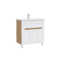 Тумба с раковиной SanStar Модена 80 напольная, глянцевая белая, дуб вотан, раковина Como 80