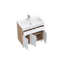 Тумба с раковиной SanStar Модена 80 напольная, глянцевая белая, дуб вотан, раковина Como 80