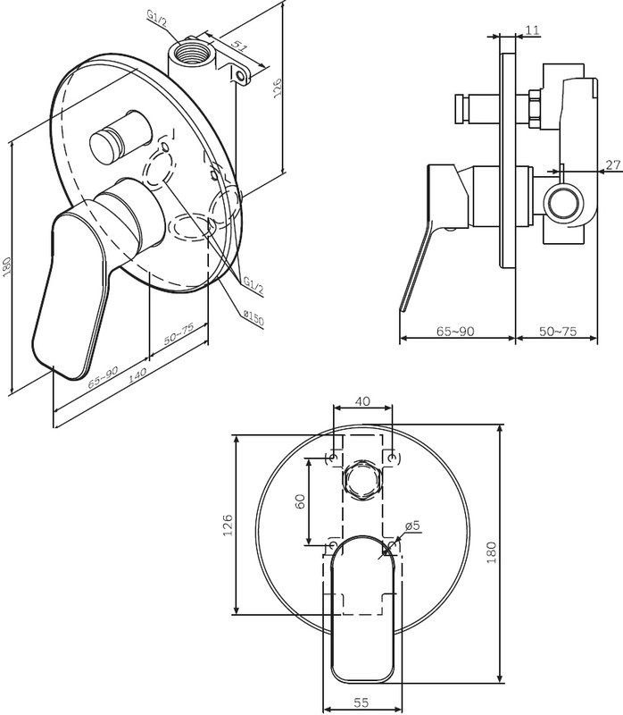 Встраиваемый смеситель для душа и ванны AM.PM X-Joy F85A45000 с внутренней частью