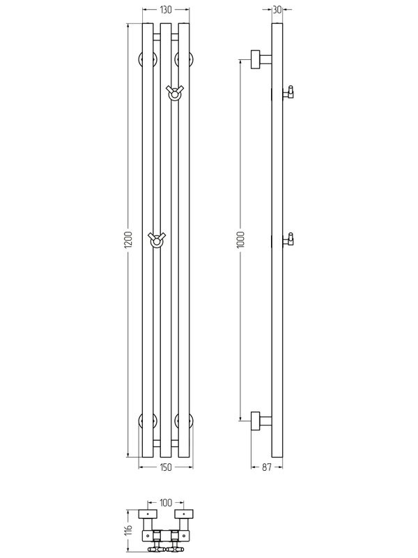 Полотенцесушитель водяной Сунержа Вердикт Pro 30-0459-1210 120x15 см, матовый белый, I-образный