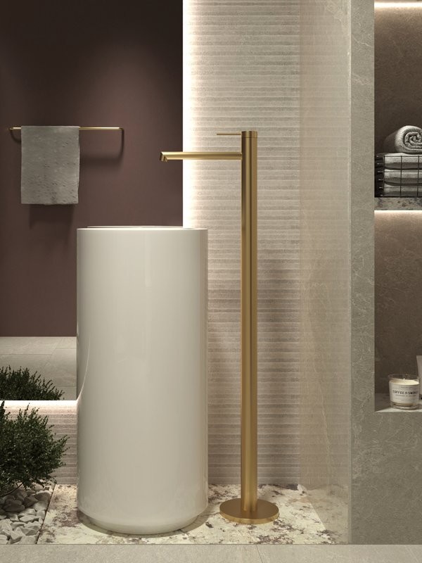 Напольный смеситель для раковины Vincea Rim VFBF-2R1BG брашированное золото