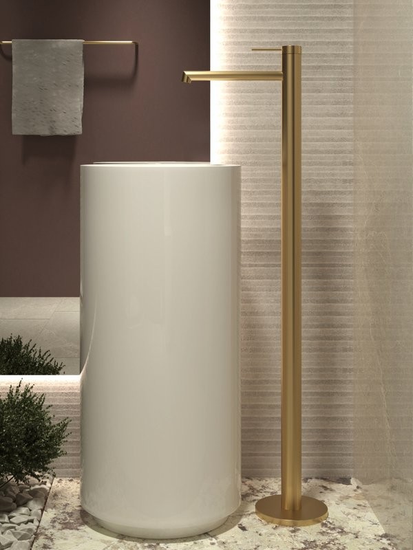 Напольный смеситель для раковины Vincea Rim VFBF-2R1BG брашированное золото