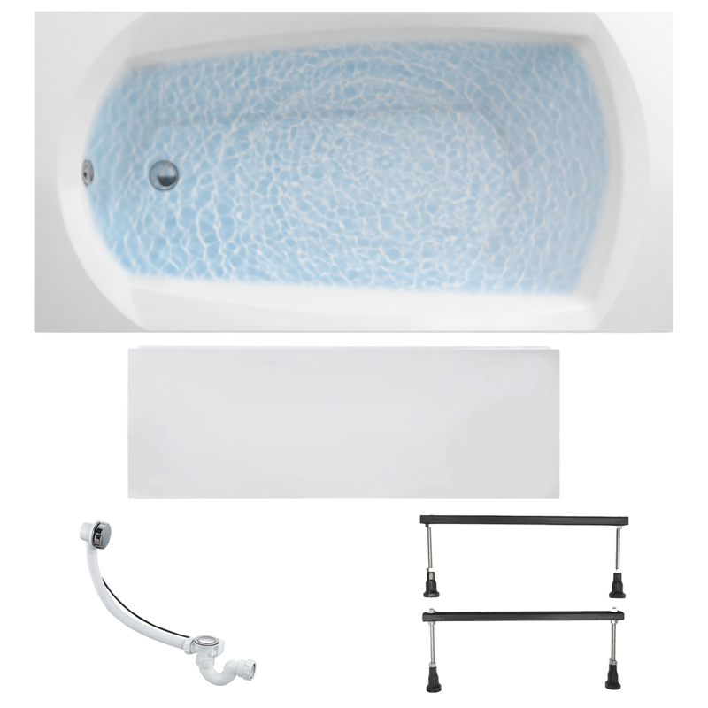 Акриловая ванна 1MarKa Elegance Стандарт 1+ 140x70 см, пристенная, белая, на ножках, с экраном, со сливом-переливом