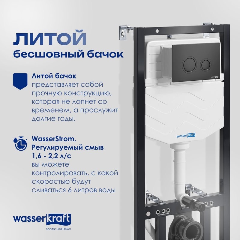 Система инсталляции для унитазов Wasserkraft Aller 10TLT.010.ME.MB01 с кнопкой смыва матовой черной