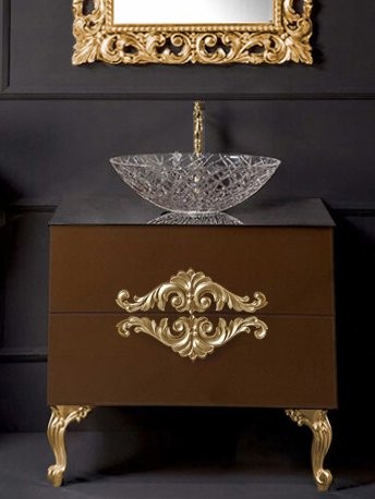 Тумба с раковиной Armadi Art NeoArt 80 шоколад с ручками NeoArt золото, с ножками