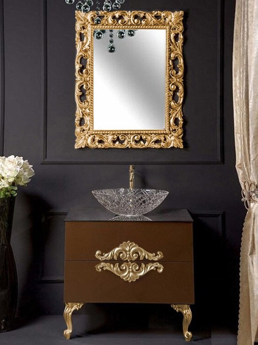 Тумба с раковиной Armadi Art NeoArt 80 шоколад с ручками NeoArt золото, с ножками