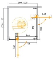 Душевой уголок Cezares Slider AH 2 90/100-100/110 C GM профиль оружейная сталь, стекло прозрачное