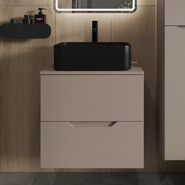 Тумба с раковиной Orange Line 60 подвесная, 2 ящика, матовый латте с раковиной B02-460MB