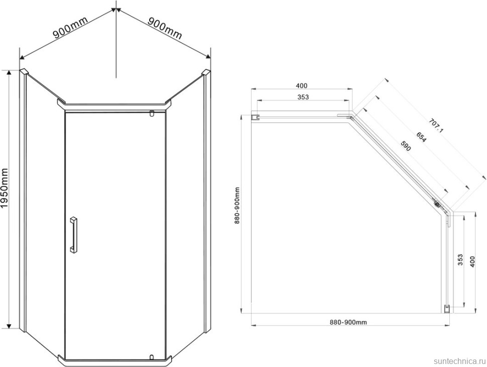 Душевой уголок Vincea Stresa VSP-1S900CH 90x90, профиль хром, стекло шиншилла
