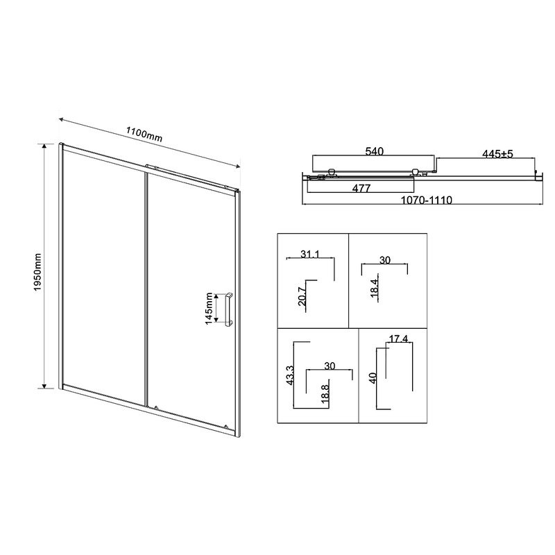 Душевая дверь в нишу Vincea City VDS-5CT110CLGM 110 см, профиль вороненая сталь, стекло прозрачное