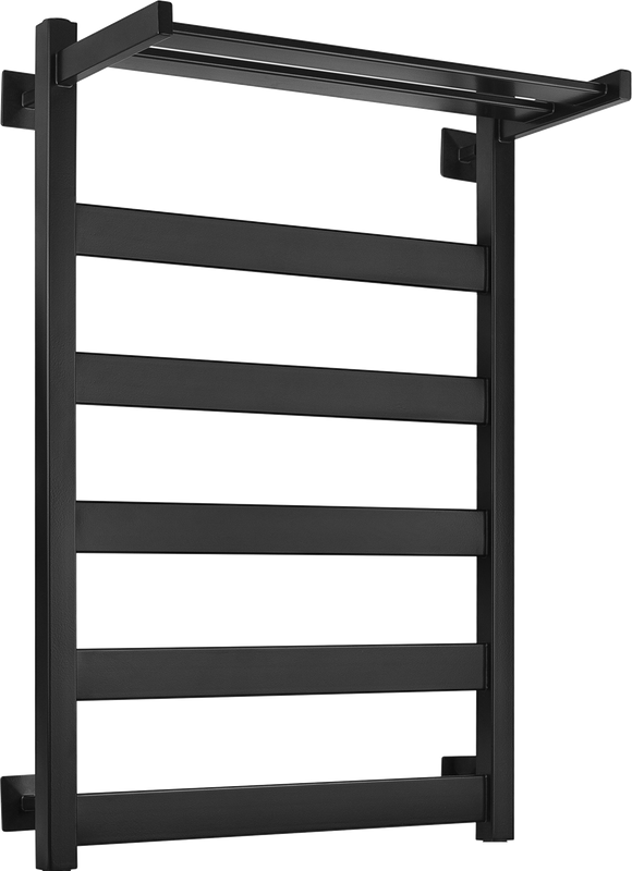 Полотенцесушитель водяной Secado Комано 1 СП 85x55 см, матовый черный, лесенка, с полкой