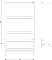 Полотенцесушитель водяной Secado Комано 1 СП 85x55 см, матовый черный, лесенка, с полкой