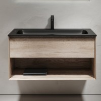 Тумба с раковиной Sancos Marmi 1.0 100 черная раковина, дуб галифакс натуральный