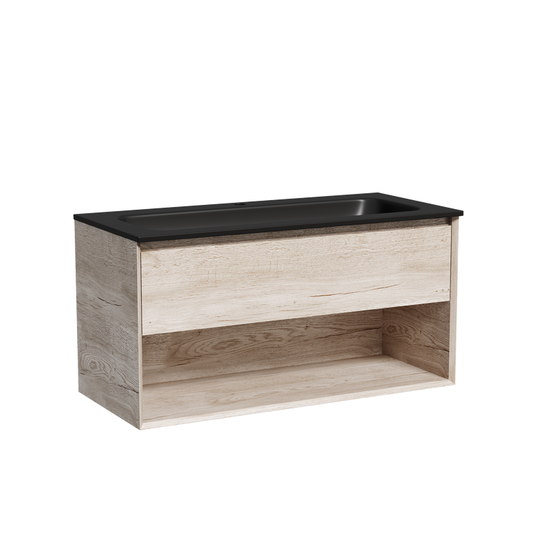 Тумба с раковиной Sancos Marmi 1.0 100 черная раковина, дуб галифакс натуральный