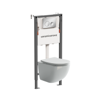 Комплект Ceramicanova Унитаз подвесной Forma CN3009 безободковый, с микролифтом + Инсталляция Balance CN121001CH с кнопкой Circle глянцевый хром