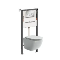 Комплект Ceramicanova Унитаз подвесной Forma CN3009 безободковый, с микролифтом + Инсталляция Balance CN121001CH с кнопкой Circle глянцевый хром