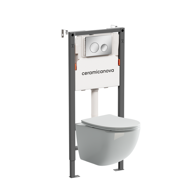Комплект Ceramicanova Унитаз подвесной Forma CN3009 безободковый, с микролифтом + Инсталляция Balance CN121001CH с кнопкой Circle глянцевый хром