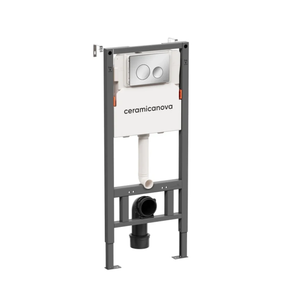 Комплект Ceramicanova Унитаз подвесной Forma CN3009 безободковый, с микролифтом + Инсталляция Balance CN121001CH с кнопкой Circle глянцевый хром