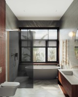 Душевая перегородка Maybahglass MGD-686-2ш 119 см, профиль бронза, стекло графит