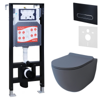 Комплект Унитаз подвесной Esbano Garcia ESUPGARCGM матовый серый + Инсталляция Fram + Кнопка ESINOVL17MB