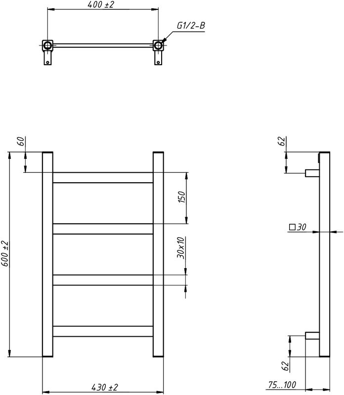 Полотенцесушитель водяной Grota Soffi 60x43, RAL9005 черный матовый