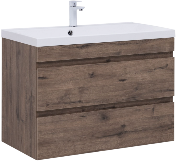 Тумба с раковиной Aquanet Нота new 90 подвесная, дуб веллингтон табак