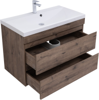 Тумба с раковиной Aquanet Нота new 90 подвесная, дуб веллингтон табак