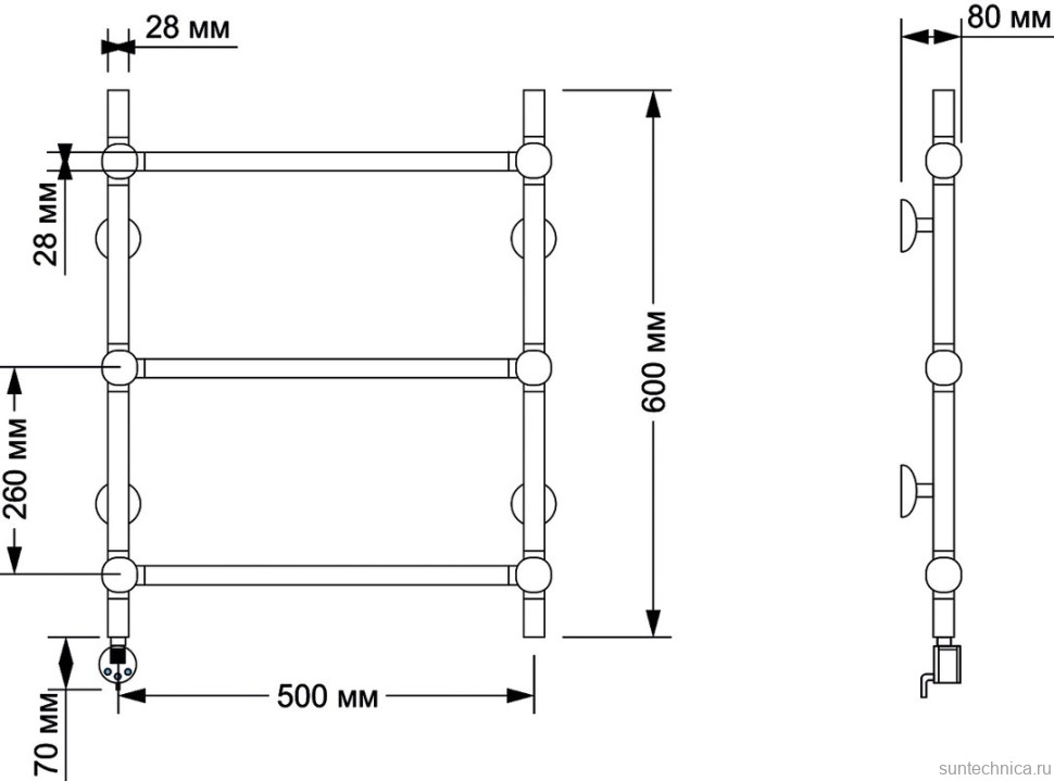 Полотенцесушитель электрический Secado Флоренция 1 65x55 см, подключение слева, бронза, лесенка, латунь