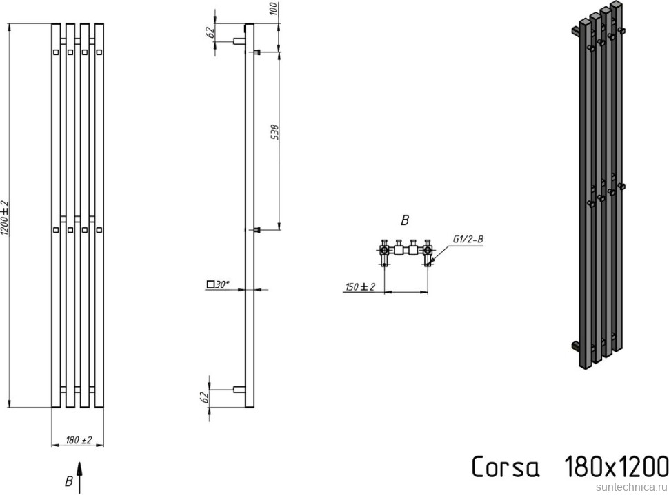 Полотенцесушитель водяной Grota Corsa 18х120, хром глянцевый