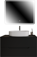 Мебель для ванной комнаты Orange Line 100 подвесная, 2 ящика, матовая черная с раковиной B08-600W