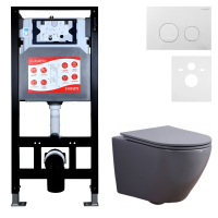 Комплект 3 в 1 Унитаз подвесной Esbano Azalea ESUPAZALGM + Инсталляция Fram + Кнопка ESINSLM37GW цвет глянцевый белый