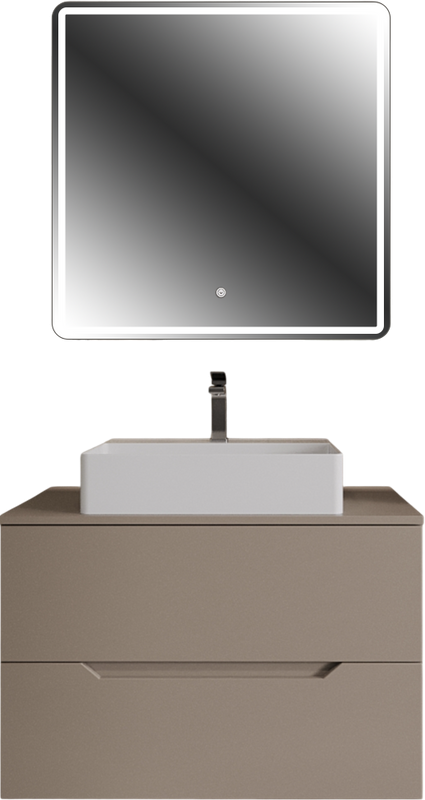 Мебель для ванной комнаты Orange Line 80 подвесная, 2 ящика, матовый латте с раковиной B04-500W