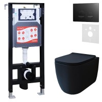 Комплект 3 в 1 Унитаз подвесной Esbano ESUPGARABM + Инсталляция Fram + Кнопка ESINSLM37MB цвет матовый черный