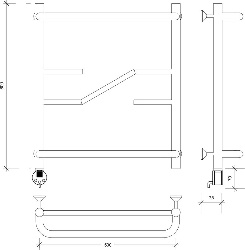 Полотенцесушитель электрический Secado Риволи СП 60x50 см, подключение слева, матовый черный, лесенка