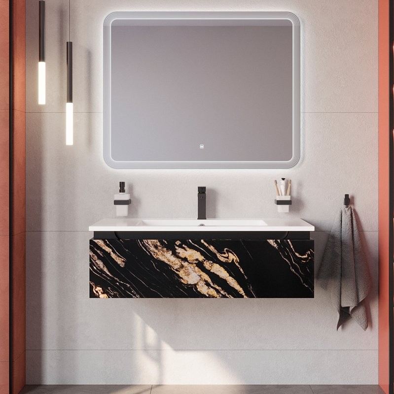 Тумба с раковиной Cezares Slider 100 подвесная, 1 ящик, черный фьюжн