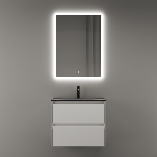 Мебель для ванной комнаты Sancos Cento 60 см белый глянец, черная раковина