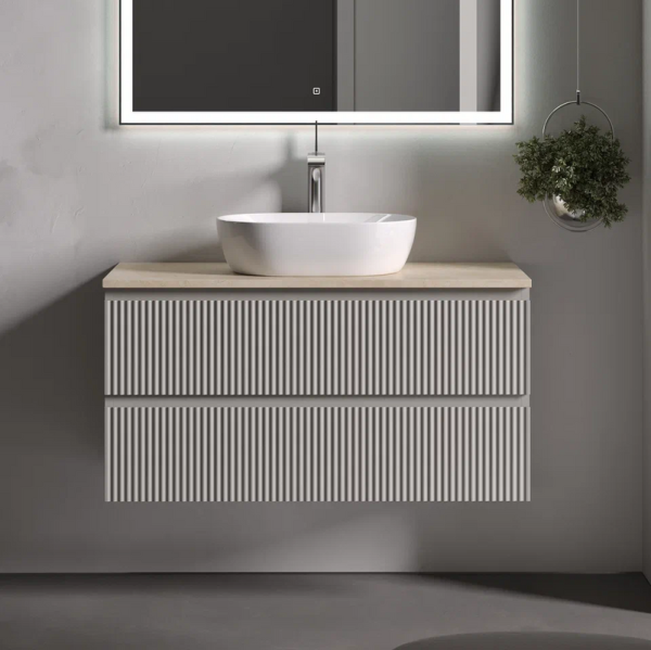 Тумба с раковиной Sancos Snob R 100 см, beige soft, столешница бежевая, раковина CN5010