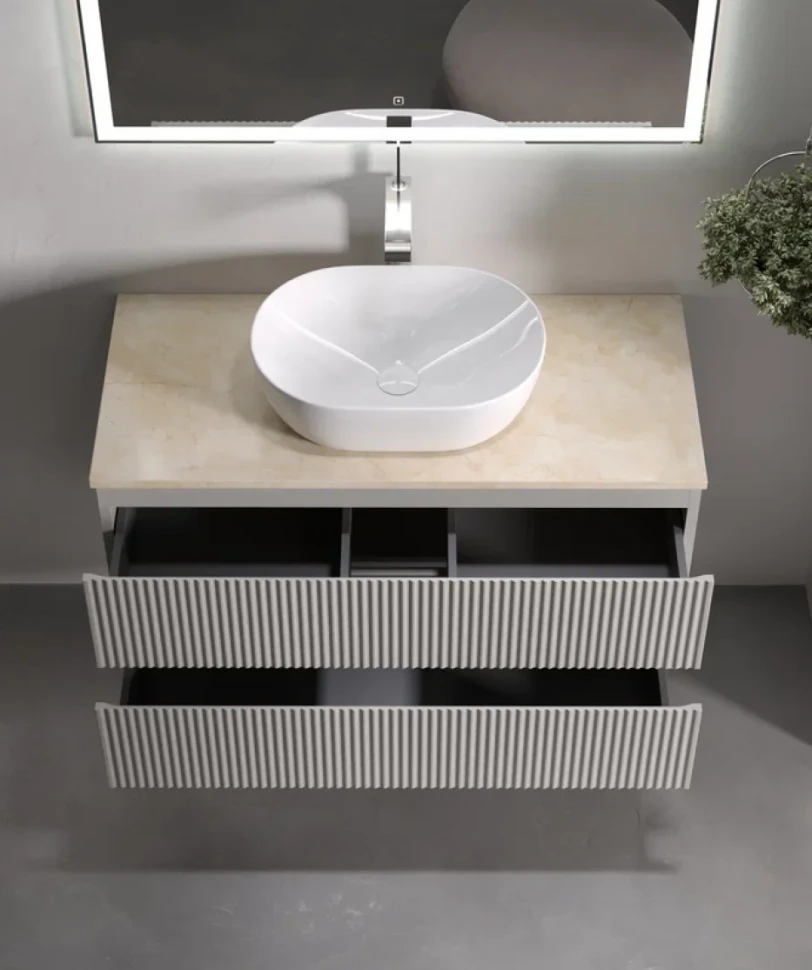 Тумба с раковиной Sancos Snob R 100 см, beige soft, столешница бежевая, раковина CN5010