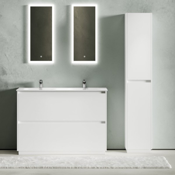 Мебель для ванной комнаты Sancos Libra Floor 120 белый глянец, двойная белая раковина CN7004