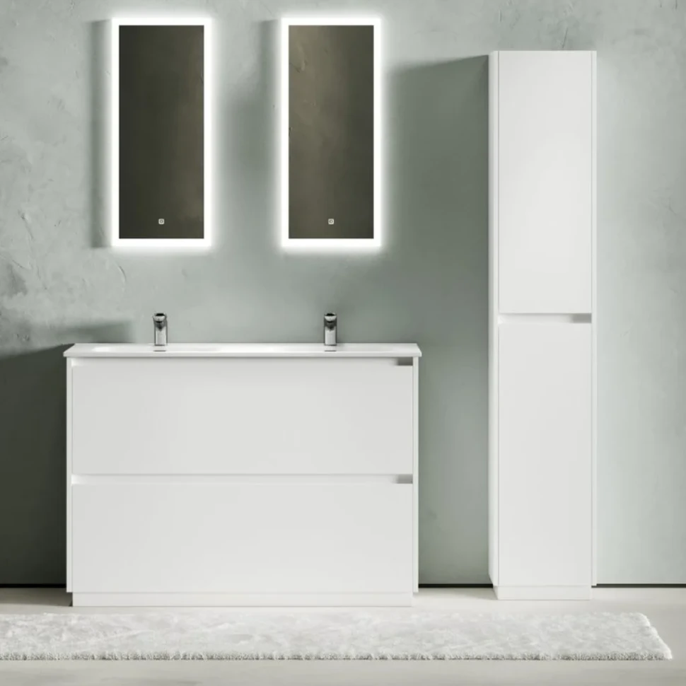 Мебель для ванной комнаты Sancos Libra Floor 120 белый глянец, двойная белая раковина CN7004