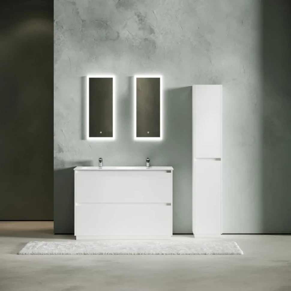 Мебель для ванной комнаты Sancos Libra Floor 120 белый глянец, двойная белая раковина CN7004