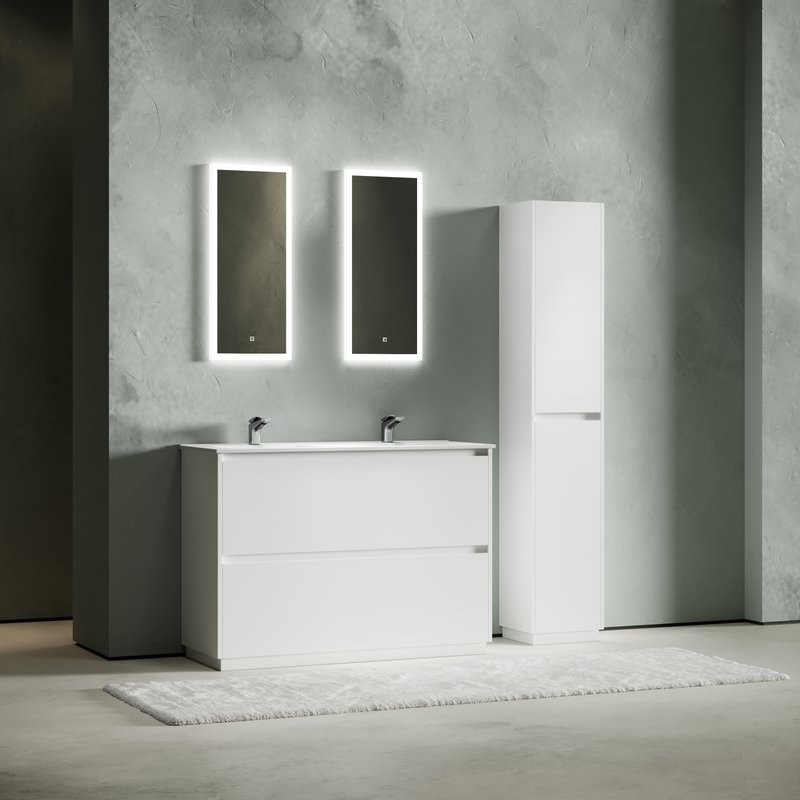 Мебель для ванной комнаты Sancos Libra Floor 120 белый глянец, двойная белая раковина CN7004