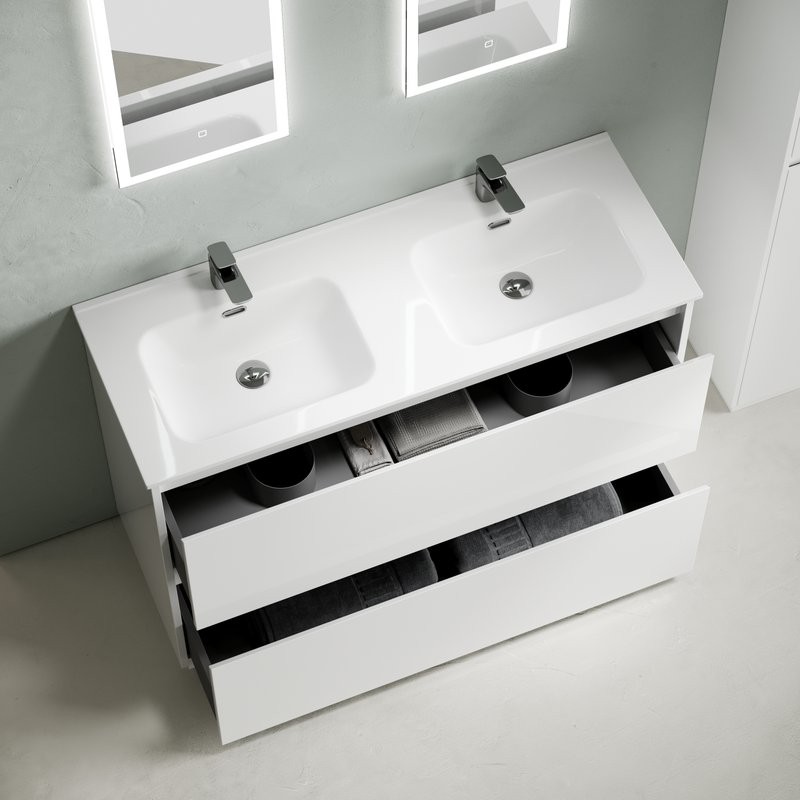 Мебель для ванной комнаты Sancos Libra Floor 120 белый глянец, двойная белая раковина CN7004