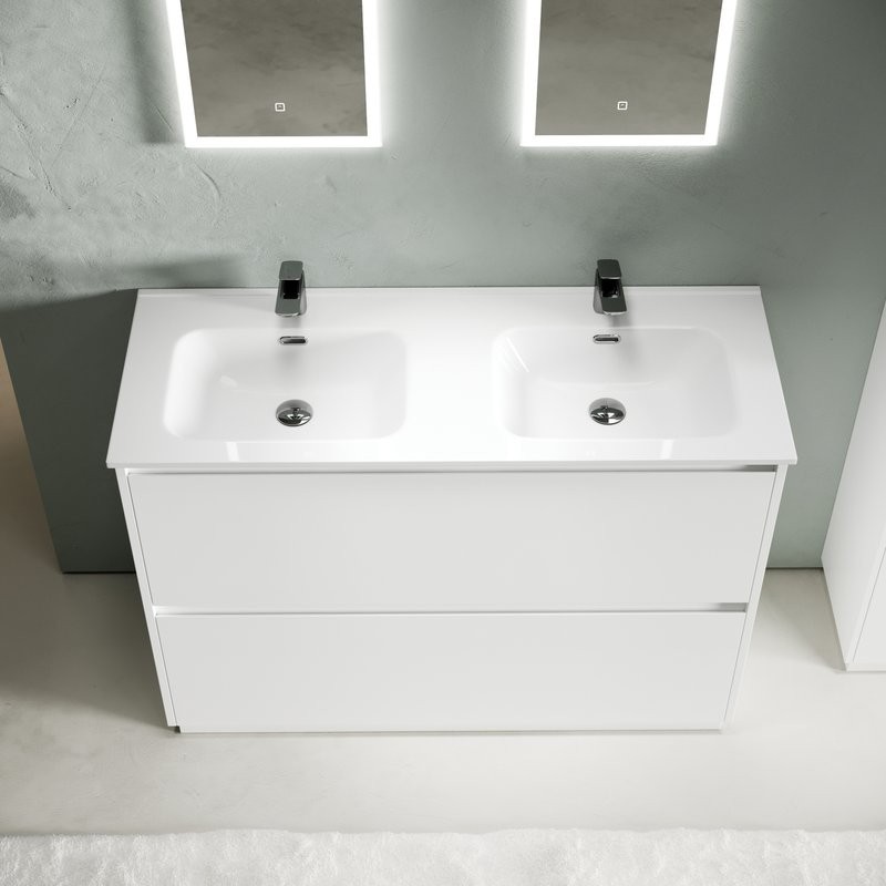 Мебель для ванной комнаты Sancos Libra Floor 120 белый глянец, двойная белая раковина CN7004