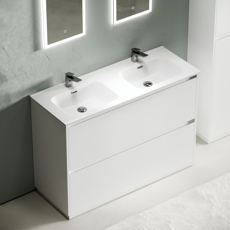 Мебель для ванной комнаты Sancos Libra Floor 120 белый глянец, двойная белая раковина CN7004